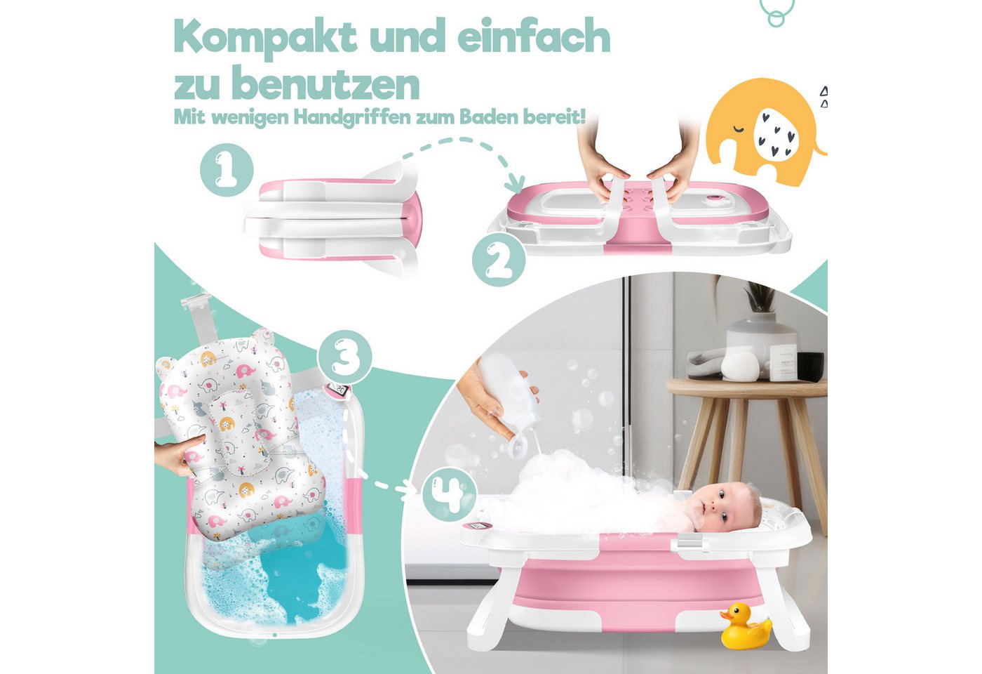 KIDIZ Babybadewanne, Baby Badewanne für Neugeborene Kleinkinder 0-12 Monate Babywanne – Bild 5 von 5