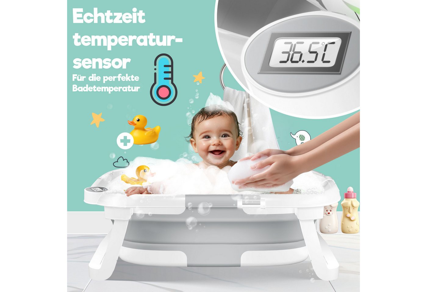 KIDIZ Babybadewanne, Baby Badewanne für Neugeborene Kleinkinder 0-12 Monate Babywanne – Bild 3 von 5