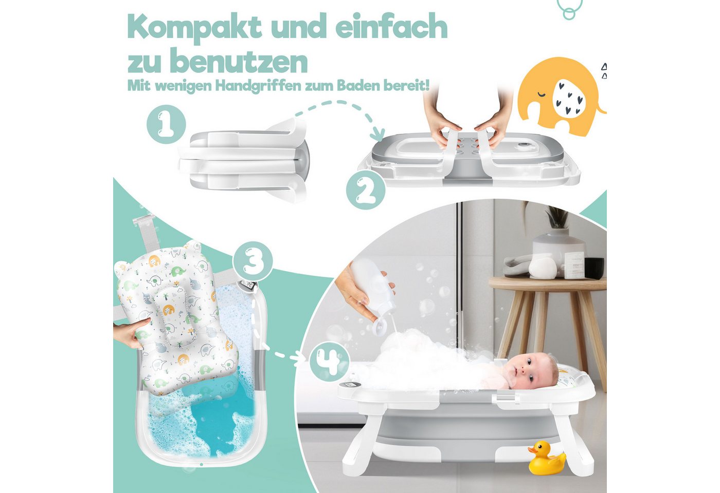 KIDIZ Babybadewanne, Baby Badewanne für Neugeborene Kleinkinder 0-12 Monate Babywanne – Bild 5 von 5