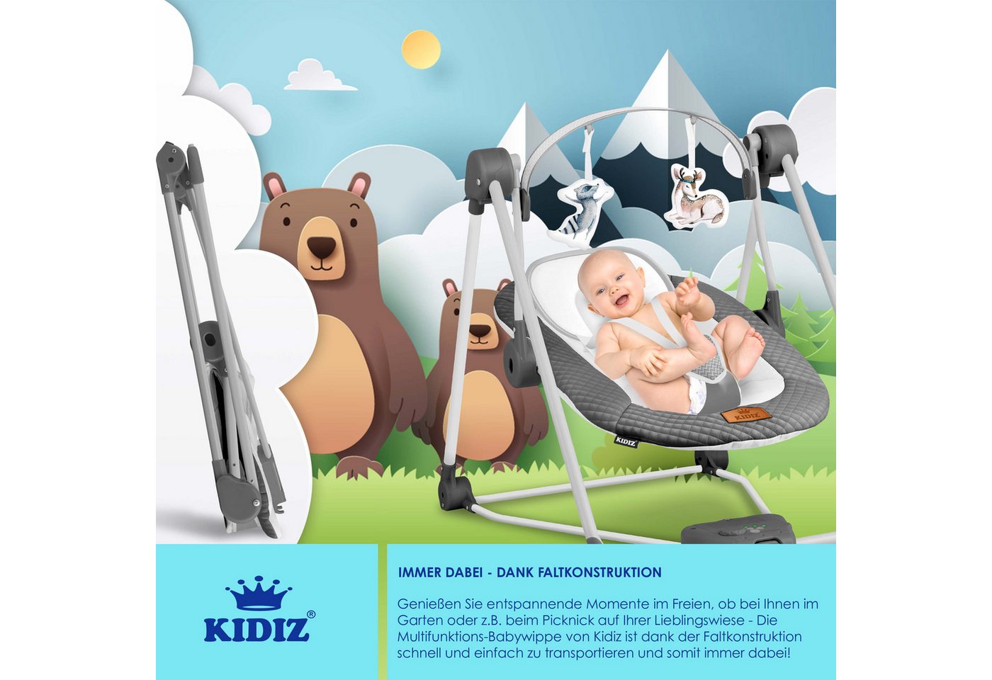 KIDIZ Babywippe, Babywippe Babyschaukel mit Geschwindigkeitseinstellungen – Bild 5 von 5