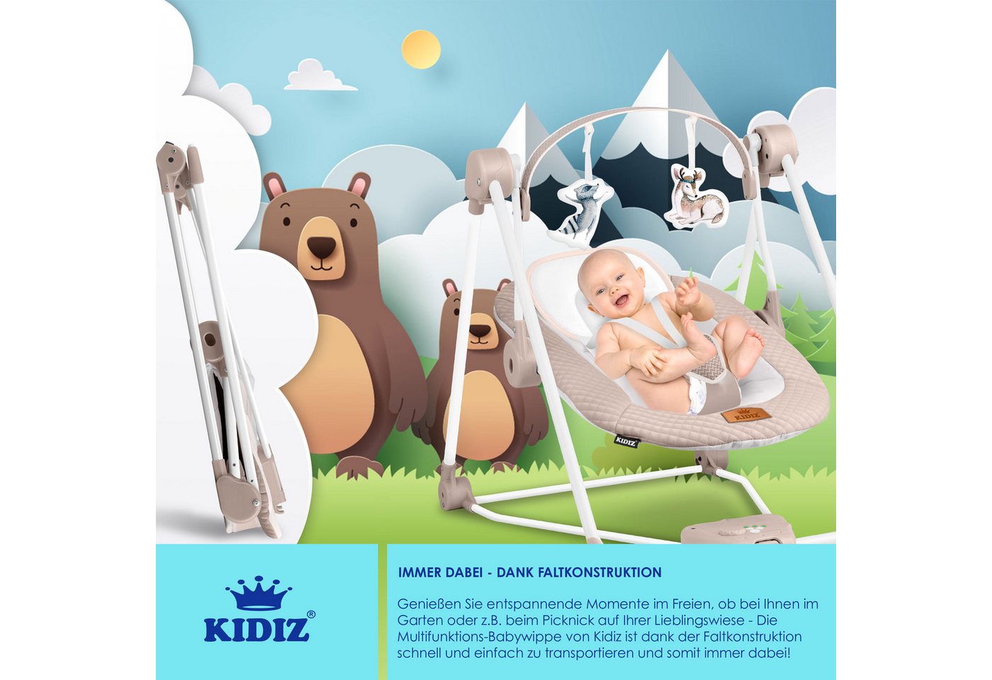 KIDIZ Babywippe, Babywippe Babyschaukel mit Geschwindigkeitseinstellungen – Bild 5 von 5