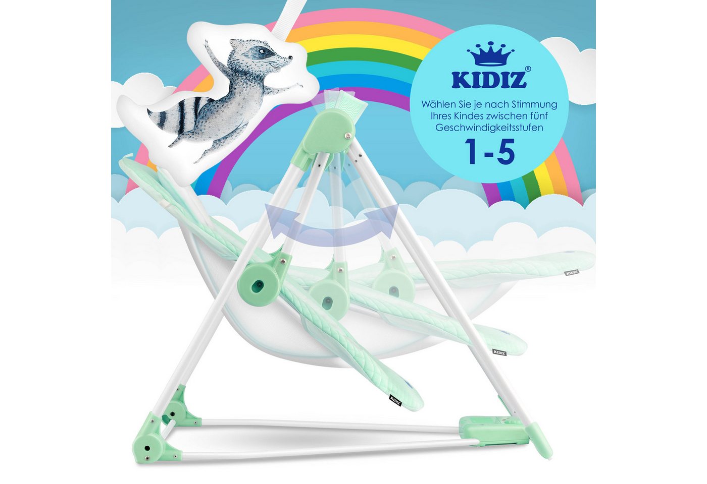 KIDIZ Babywippe, Babywippe Babyschaukel mit Geschwindigkeitseinstellungen – Bild 3 von 5