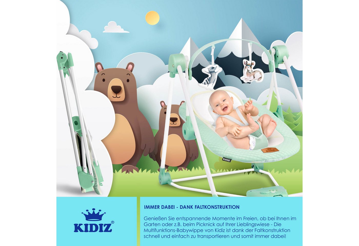 KIDIZ Babywippe, Babywippe Babyschaukel mit Geschwindigkeitseinstellungen – Bild 5 von 5