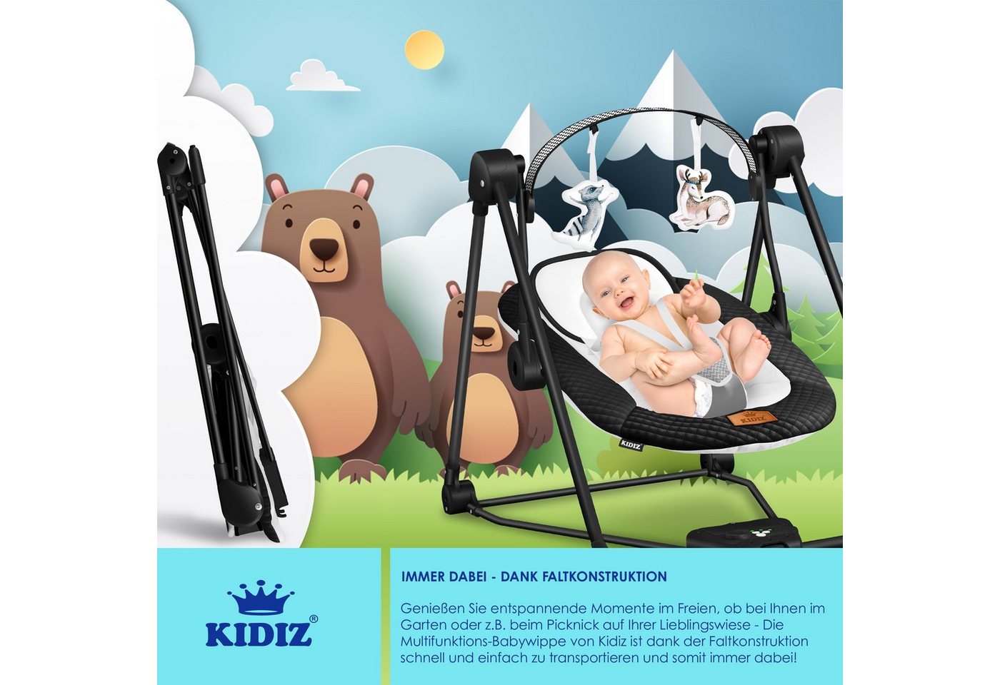 KIDIZ Babywippe, Babywippe Babyschaukel mit Geschwindigkeitseinstellungen – Bild 5 von 5
