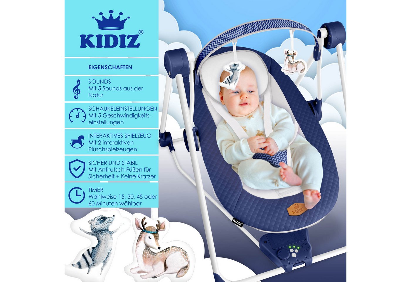 KIDIZ Babywippe, Babywippe Babyschaukel mit Geschwindigkeitseinstellungen – Bild 2 von 5