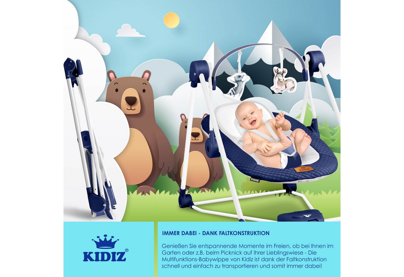 KIDIZ Babywippe, Babywippe Babyschaukel mit Geschwindigkeitseinstellungen – Bild 5 von 5