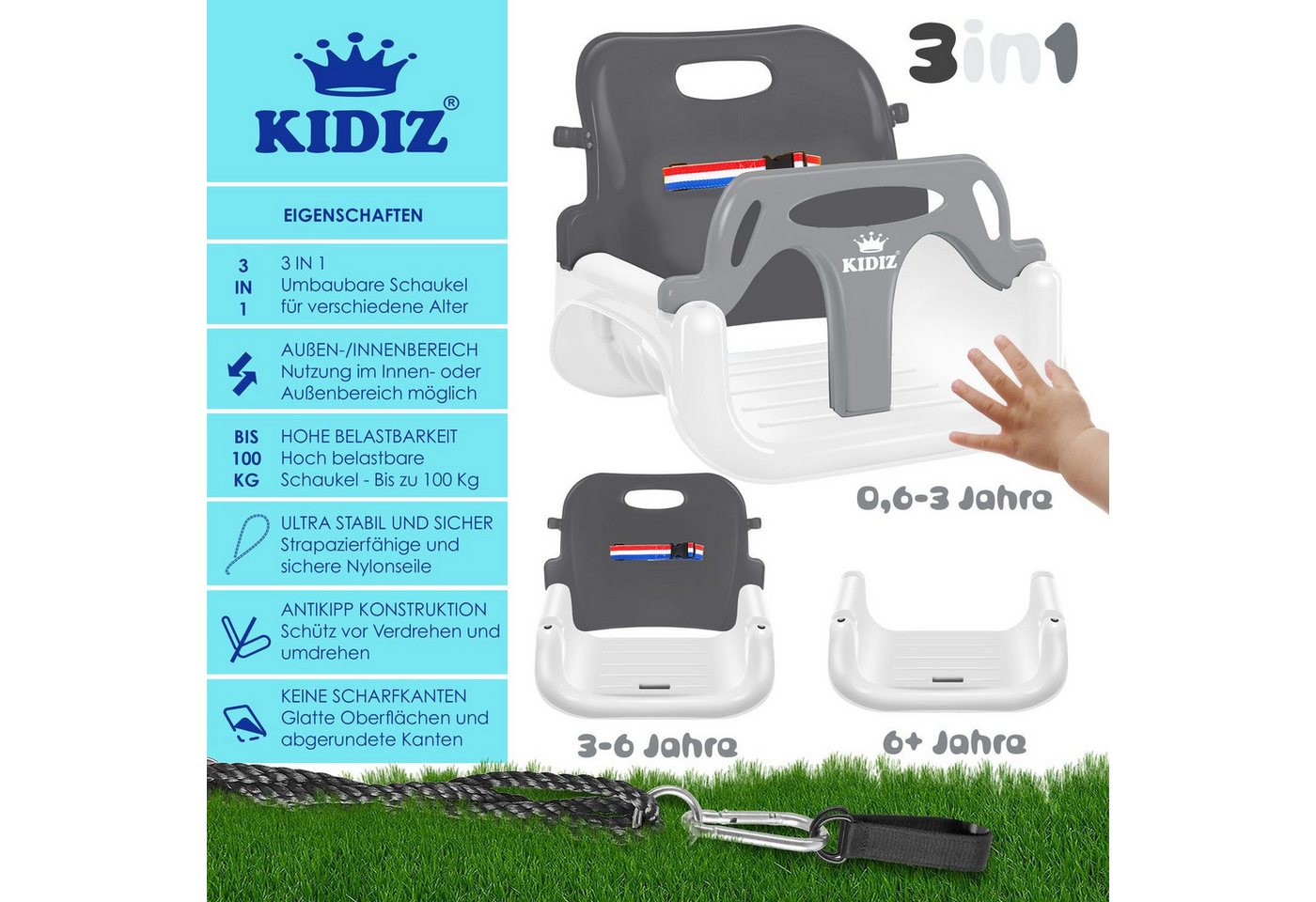 KIDIZ Einzelschaukel, Babyschaukel Kinderschaukel in Babysitz verstellbar – Bild 2 von 5