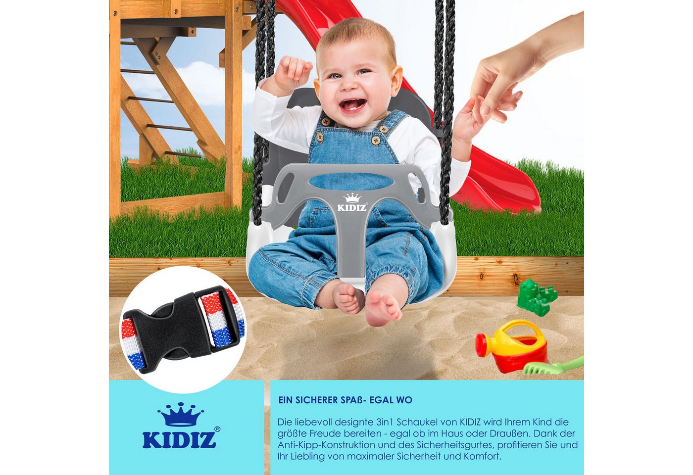 KIDIZ Einzelschaukel, Babyschaukel Kinderschaukel in Babysitz verstellbar – Bild 3 von 5