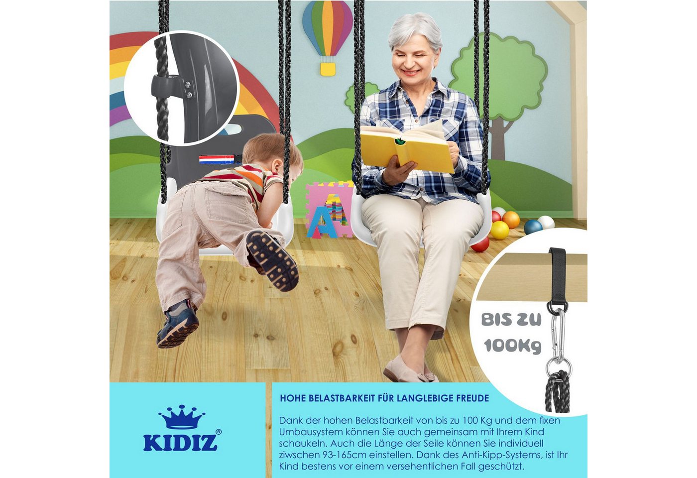 KIDIZ Einzelschaukel, Babyschaukel Kinderschaukel in Babysitz verstellbar – Bild 4 von 5