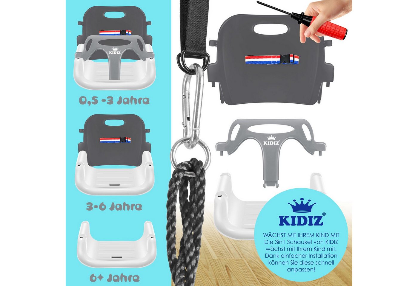 KIDIZ Einzelschaukel, Babyschaukel Kinderschaukel in Babysitz verstellbar – Bild 5 von 5