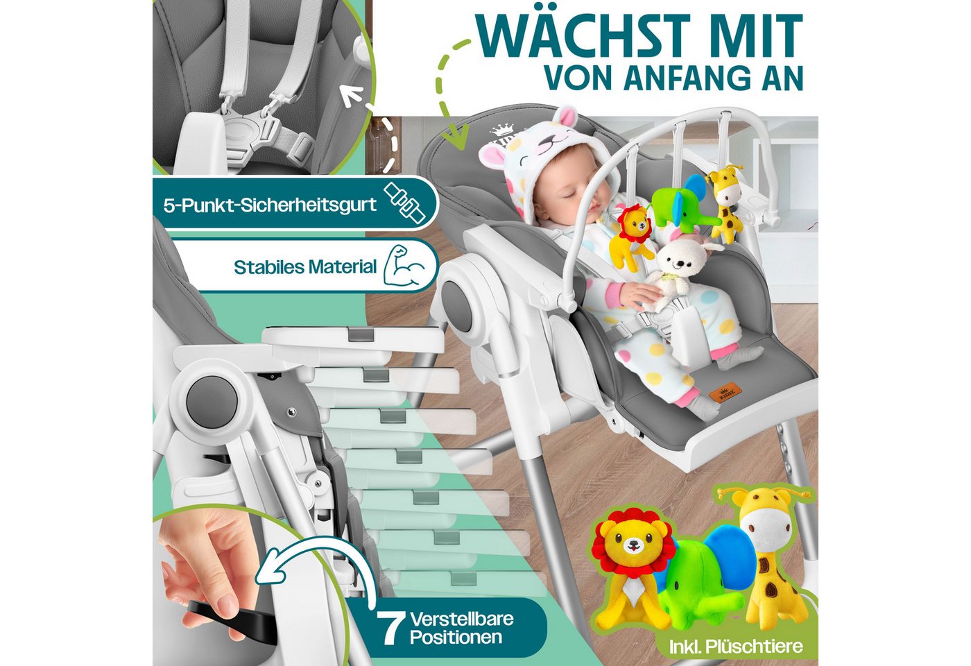 KIDIZ Kinderklappstuhl, 3in1 Kinderstuhl inkl. Spielbügel Babyliege – Bild 5 von 5