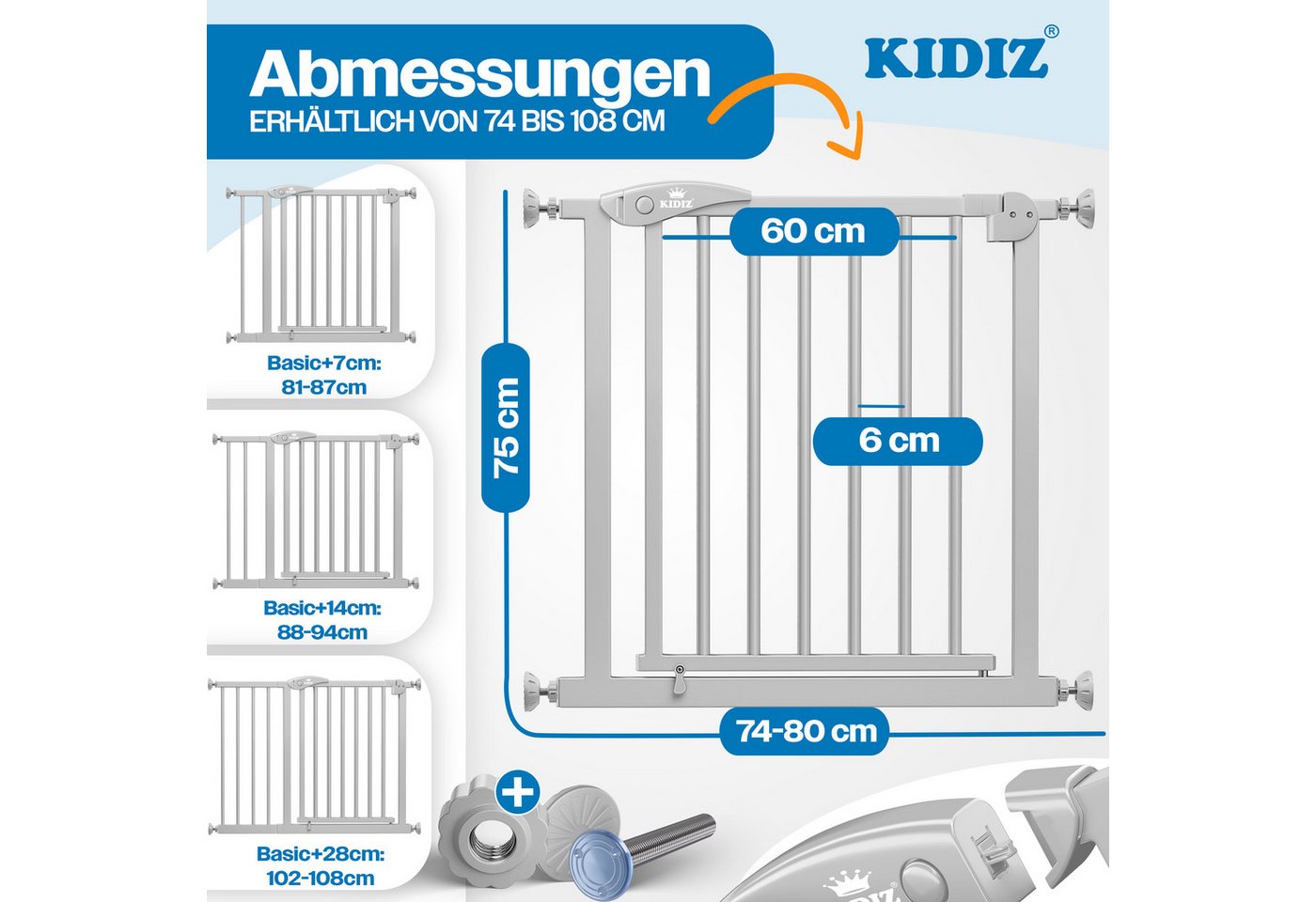 KIDIZ Türschutzgitter, auch als Schutzgitter für Treppen, Auto Close, Kinder Treppengitter – Bild 2 von 5