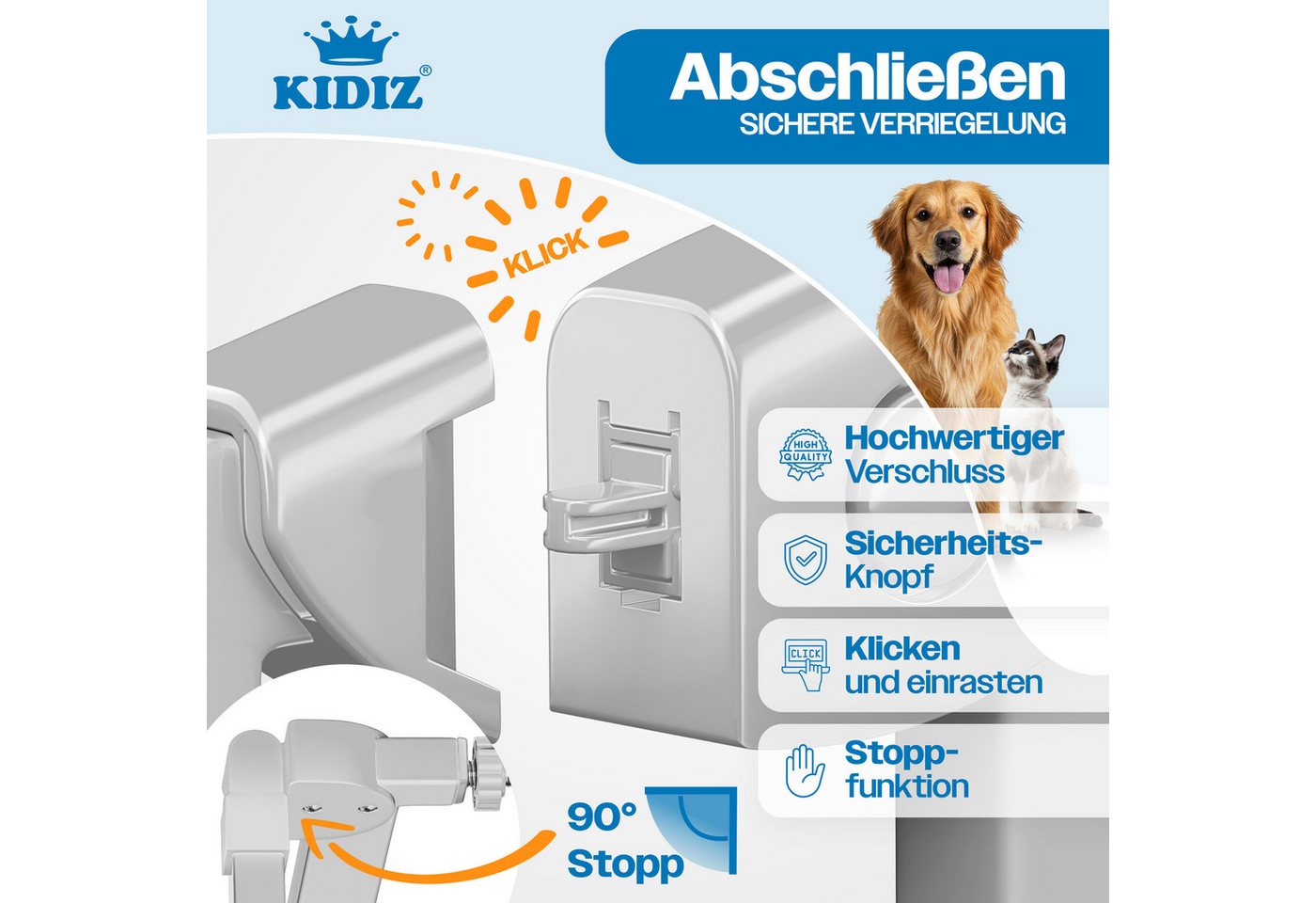 KIDIZ Türschutzgitter, auch als Schutzgitter für Treppen, Auto Close, Kinder Treppengitter – Bild 3 von 5