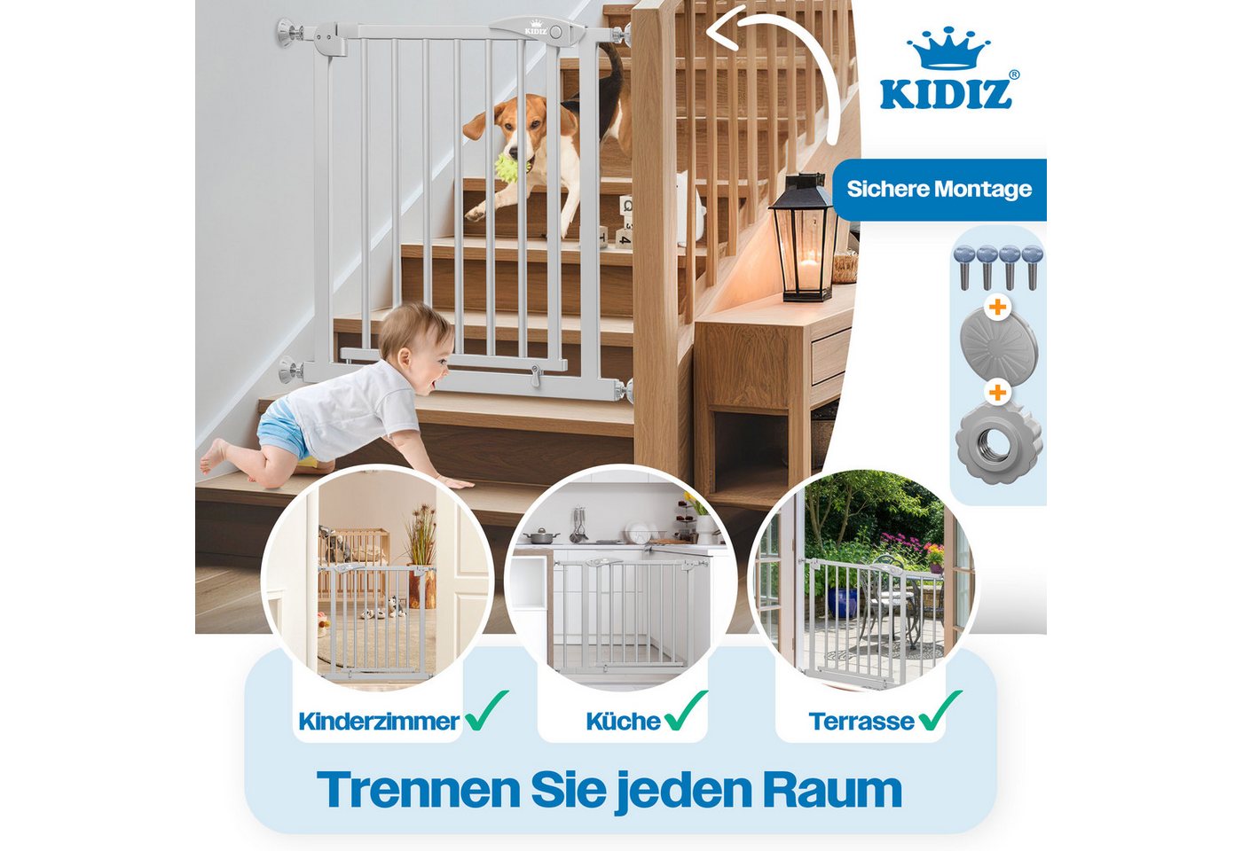 KIDIZ Türschutzgitter, auch als Schutzgitter für Treppen, Auto Close, Kinder Treppengitter – Bild 5 von 5