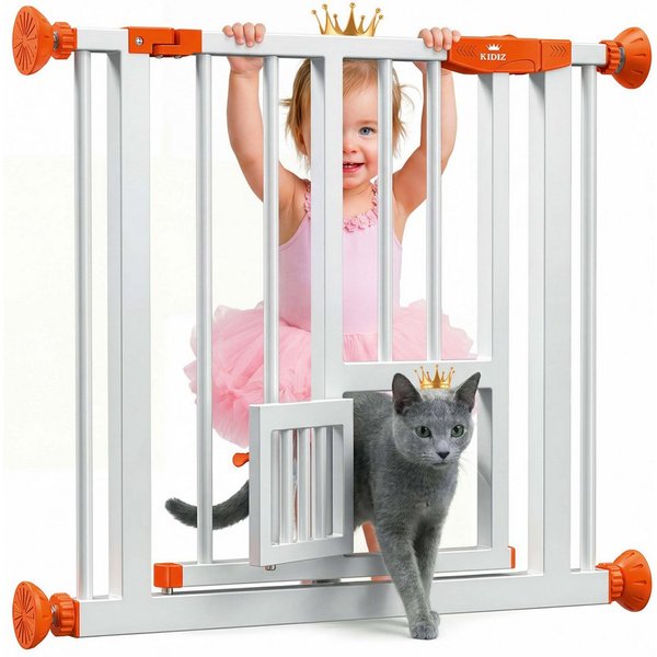 KIDIZ Türschutzgitter, Absperrgitter zum Klemmen mit Katzenklappe Treppenschutzgitter