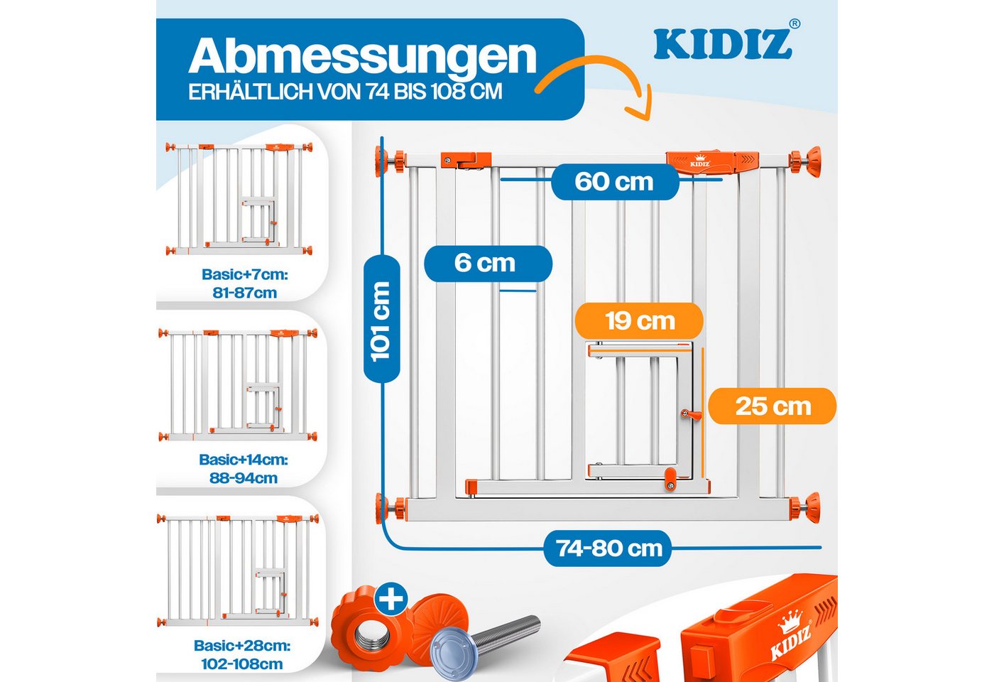 KIDIZ Türschutzgitter, Absperrgitter zum Klemmen mit Katzenklappe Treppenschutzgitter – Bild 2 von 5