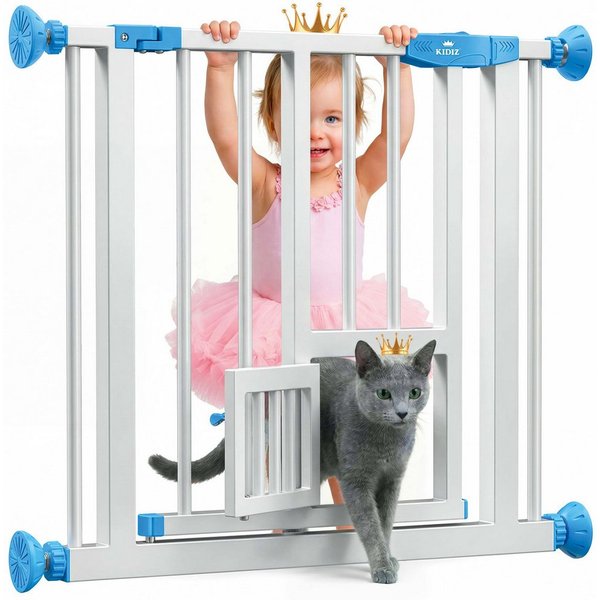 KIDIZ Türschutzgitter, Absperrgitter zum Klemmen mit Katzenklappe Treppenschutzgitter