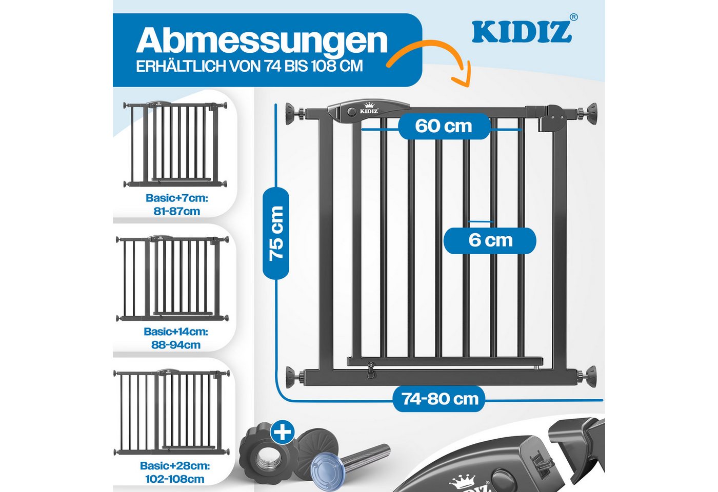 KIDIZ Türschutzgitter, auch als Schutzgitter für Treppen, Auto Close, Kinder Treppengitter – Bild 2 von 5