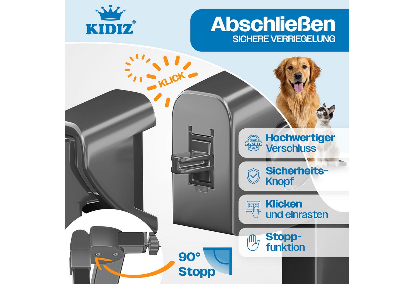 KIDIZ Türschutzgitter, auch als Schutzgitter für Treppen, Auto Close, Kinder Treppengitter – Bild 3 von 5