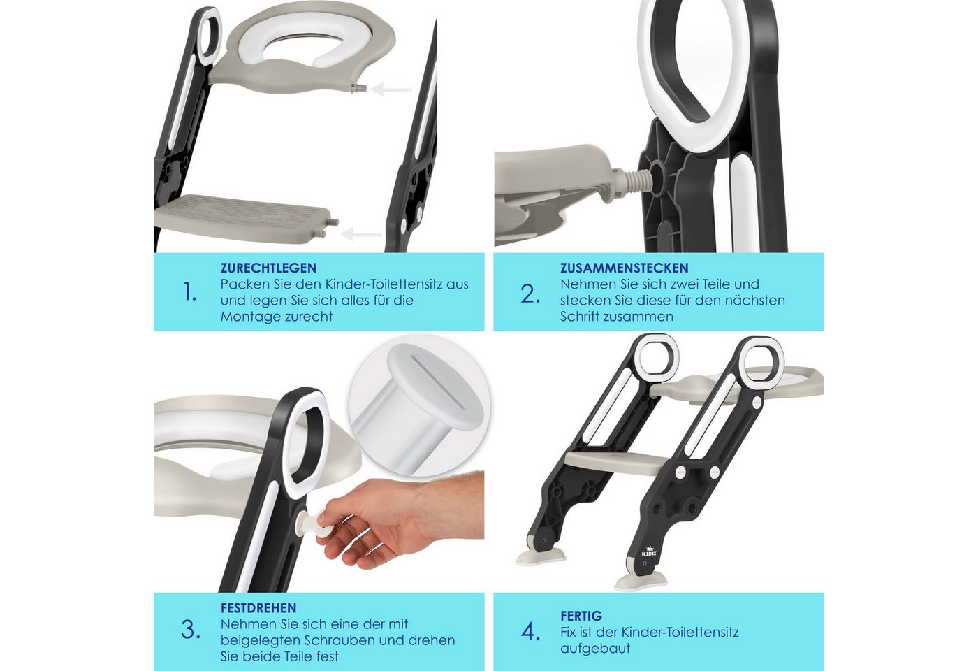 KIDIZ WC-Sitz, Kinder Toilettensitz Toilettentrainer mit Treppe und Griffe – Bild 5 von 5