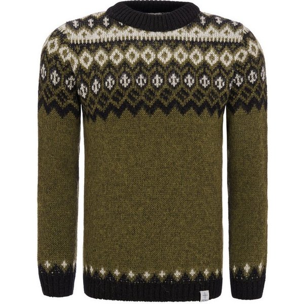 KIDKA Wollpullover Isländischer Strickpullover für Damen / Herren - Farbe grün / schwarz - Isländische Schurwolle ist warm, atmungsaktiv, leicht, kann pieksen