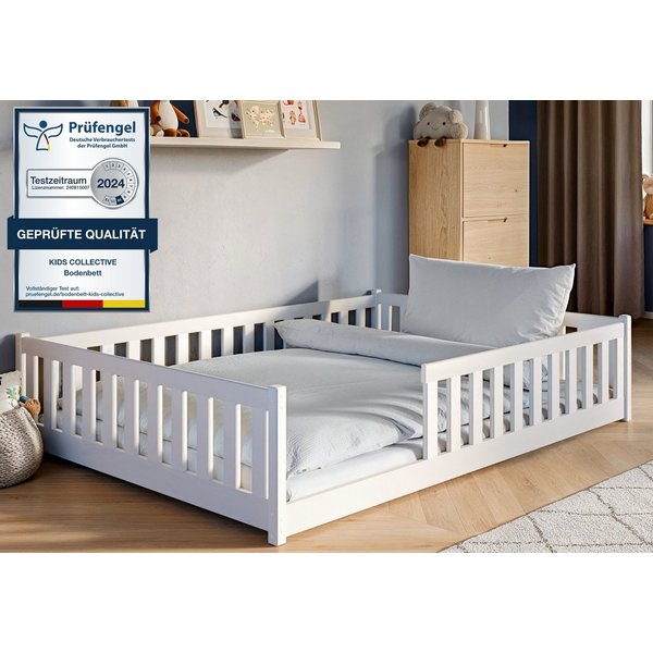 Kids Collective Kinderbett Bodenbett Bett mit Rausfallschutz & Lattenrost Montessori Bett Kinder (weitere Größen 80x160, 90x200, 120x200 cm), Gitterbett Jugendb