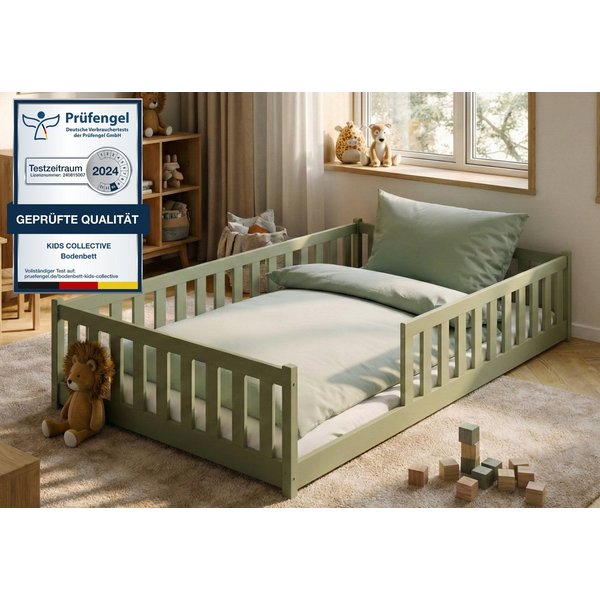 Kids Collective Kinderbett Bodenbett Bett mit Rausfallschutz & Lattenrost Montessori Bett Kinder (Jungen, Mädchen, Kinder, weitere Größen 80x160, 80x180, 90x190