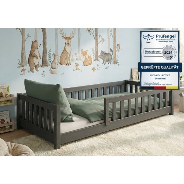 Kids Collective Kinderbett Bodenbett Bett mit Rausfallschutz & Lattenrost Montessori Bett Kinder (Jungen, Mädchen, Kinder, weitere Größen 80x160, 80x180, 90x190