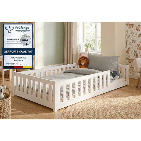 Kids Collective Kinderbett Bodenbett Bett mit Rausfallschutz & Lattenrost Montessori Bett Kinder (Jungen, Mädchen, Kinder, weitere Größen 80x160, 80x180, 90x190