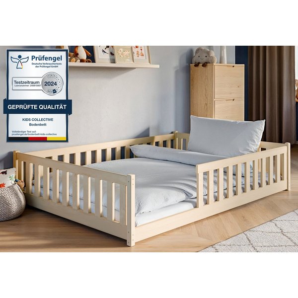 Kids Collective Kinderbett Bodenbett Bett mit Rausfallschutz & Lattenrost Montessori Bett Kinder (Jungen, Mädchen, Kinder, weitere Größen 80x160, 90x200, 140x20