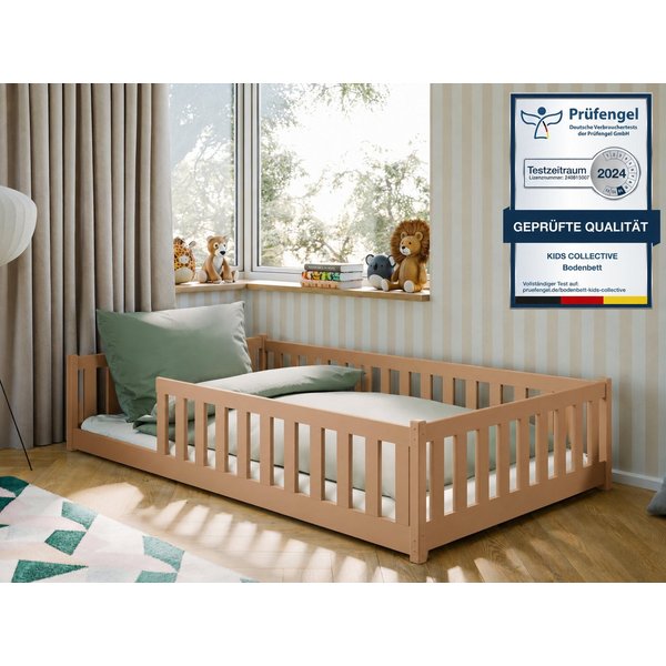Kids Collective Kinderbett Bodenbett Bett mit Rausfallschutz & Lattenrost Montessori Bett Kinder (Jungen, Mädchen, Kinder, weitere Größen 80x160, 80x180, 90x190