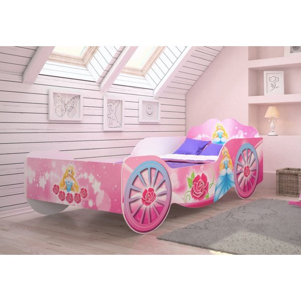 Kids Collective Kinderbett Kutsche Mädchenbett 70x140, 80x160 mit Rausfallschutz, Matratze optional, Prinzessin Kinder Spielbett 160x80
