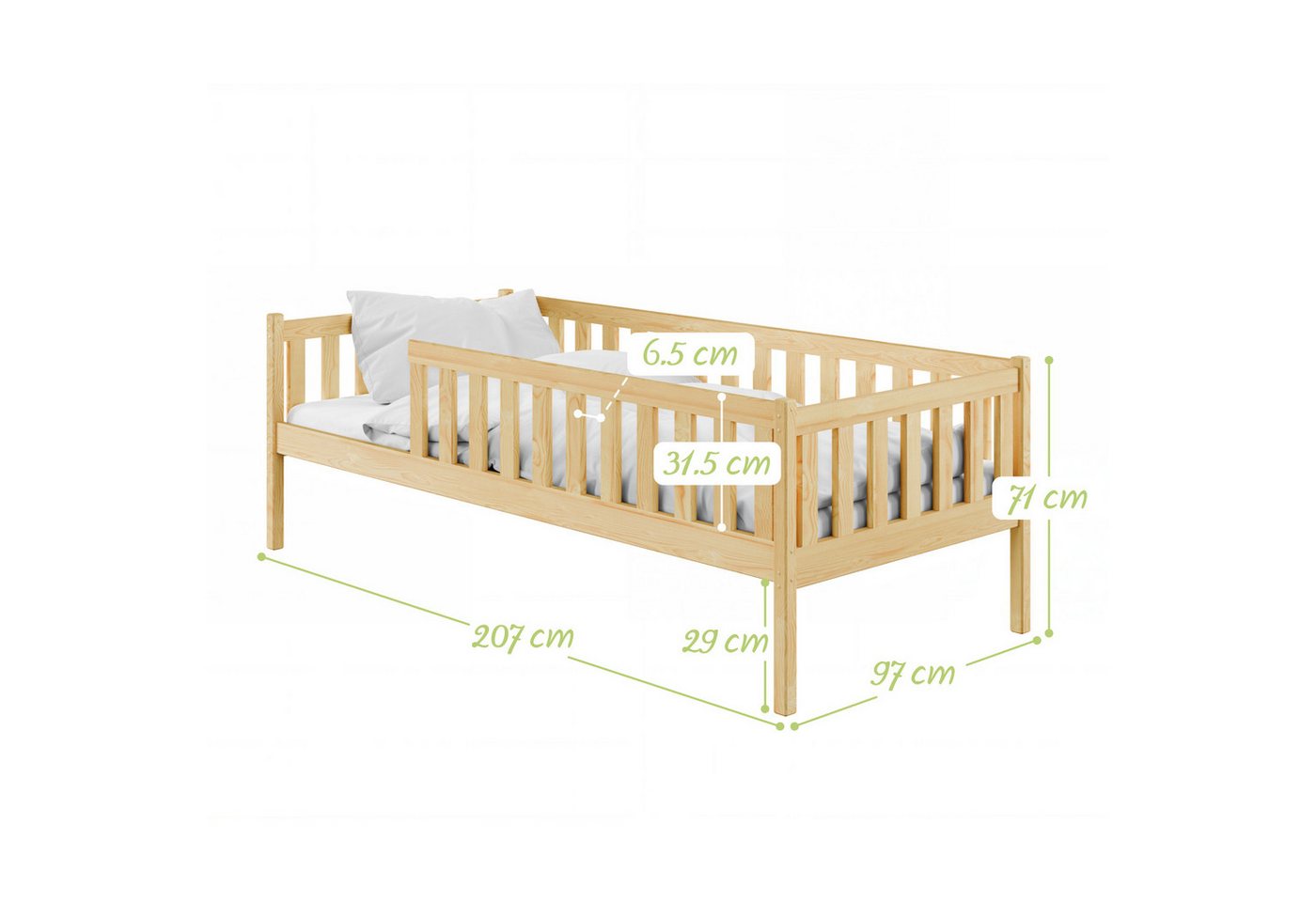 Kids Collective Kinderbett mit Rausfallschutz, Lattenrost und optionaler Matratze, Kinder Bett, 90x200 cm: von 4. bis 18. Lebensjahr, natur – Bild 3 von 4