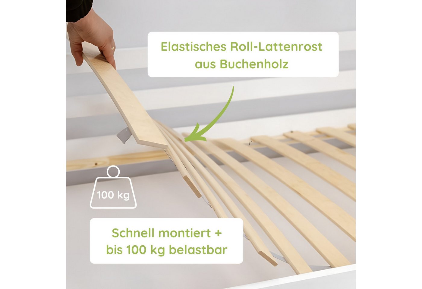 Kids Collective Kinderbett mit Rausfallschutz, Lattenrost und optionaler Matratze, Kinder Bett, 90x200 cm: von 4. bis 18. Lebensjahr, natur – Bild 4 von 4