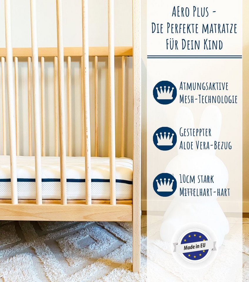 Kindermatratze AERO PLUS mit Ventilationsstreifen 60x120 70x140 80x160 80x180 90x200, Kids Collective, 10 cm hoch, Babymatratze Matratze für Babybett oder Kinde – Bild 3 von 4