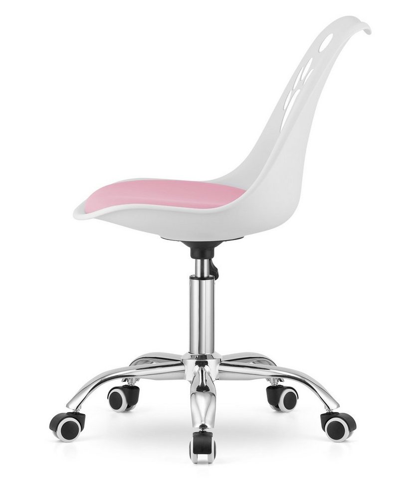 Kids Collective Kinderstuhl mit Rollen, verstellbar Schreibtischstuhl Kinder Kinderdrehstuhl, Polypropylen, Kunstlederkissen, Chromgestell, 57x50x93,5 cm, Weiß  – Bild 2 von 5