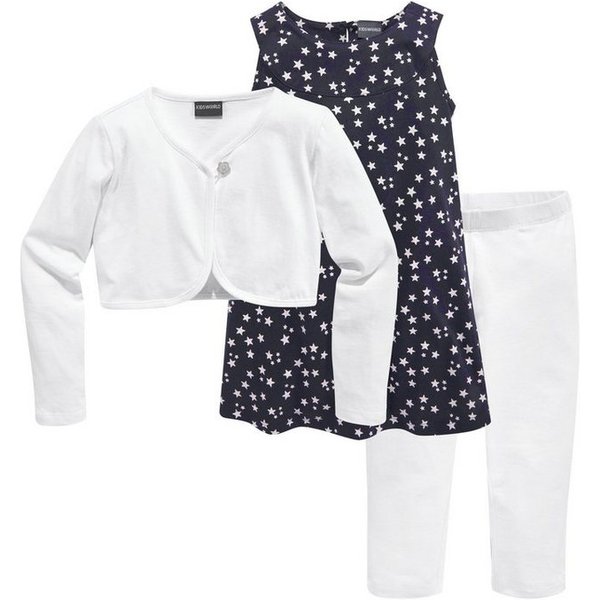 KIDSWORLD Bolero, Kleid & Leggings 3tlg. Set, Komplett Outfit mit Sternenmuster (Set, 3-tlg., 3) mit niedlicher Bolero-Jacke