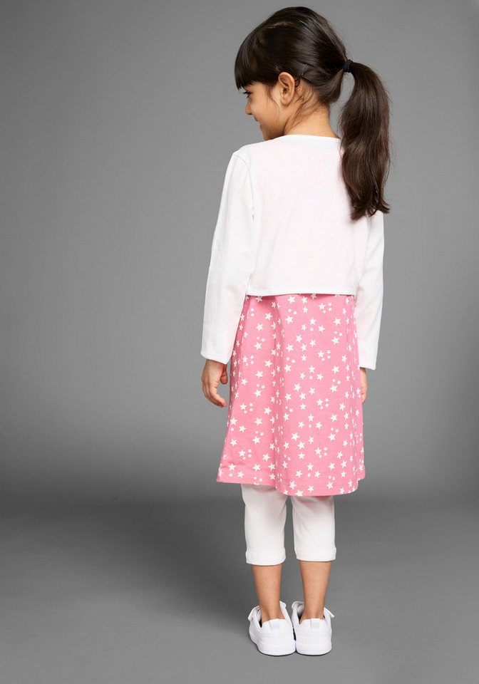 KIDSWORLD Bolero, Kleid & Leggings 3tlg. Set, Komplett Outfit mit Sternenmuster (Set, 3-tlg., 3) mit niedlicher Bolero-Jacke – Bild 2 von 5