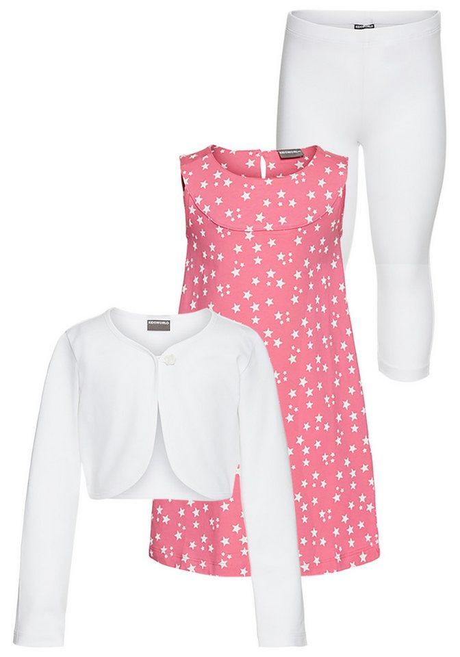 KIDSWORLD Bolero, Kleid & Leggings 3tlg. Set, Komplett Outfit mit Sternenmuster (Set, 3-tlg., 3) mit niedlicher Bolero-Jacke – Bild 5 von 5