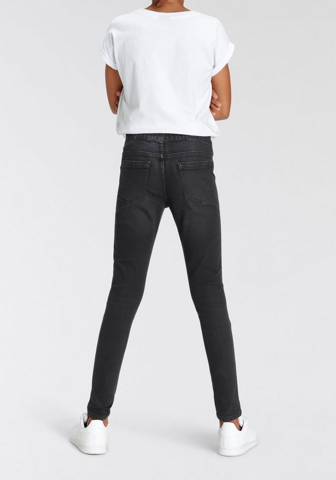 KIDSWORLD Jeansjeggings, Stetch-Jeans mit schmalem Bein schmale Passform, abgesteppter Beinabschluss, niedrige Leibhöhe – Bild 2 von 5