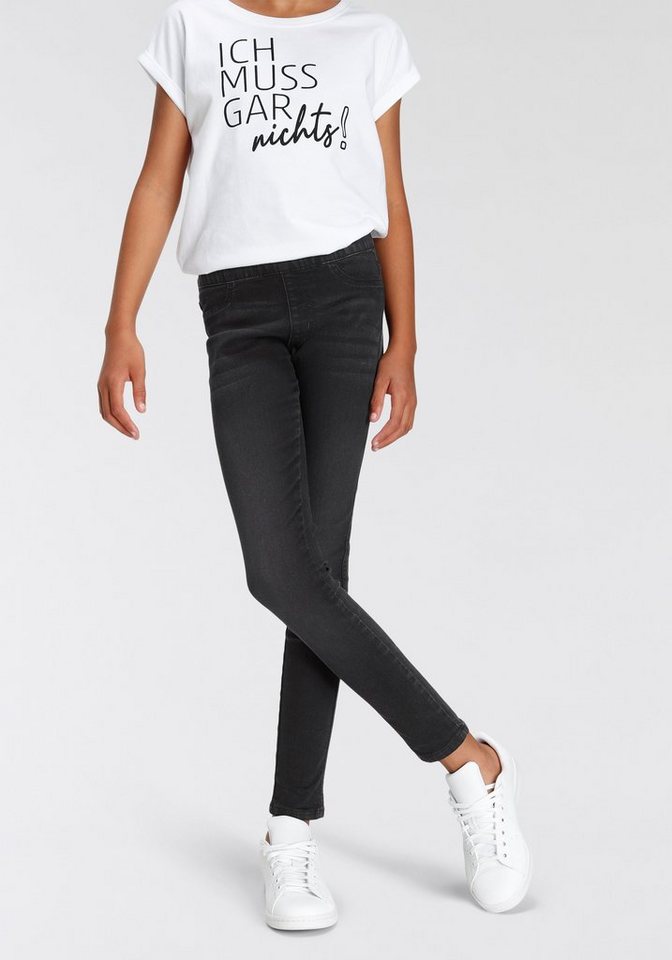 KIDSWORLD Jeansjeggings, Stetch-Jeans mit schmalem Bein schmale Passform, abgesteppter Beinabschluss, niedrige Leibhöhe – Bild 3 von 5