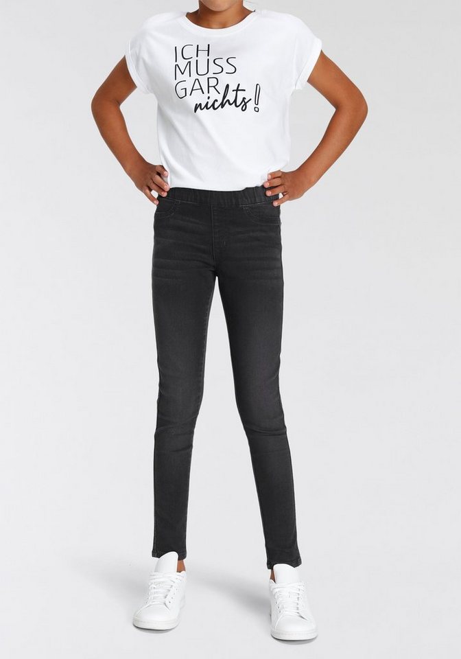KIDSWORLD Jeansjeggings, Stetch-Jeans mit schmalem Bein schmale Passform, abgesteppter Beinabschluss, niedrige Leibhöhe – Bild 4 von 5