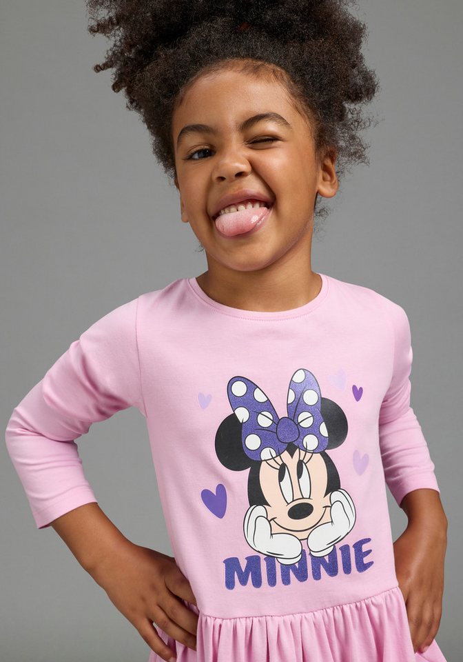 KIDSWORLD Jerseykleid MINNIE MOUSE Kleid, Disney Disney Jerseykleid, mit Rundhalsausschnitt, bedruckt, mit Glitzerdruck – Bild 3 von 5