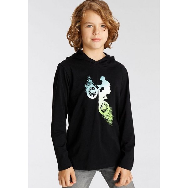 KIDSWORLD Kapuzenshirt BIKER Langarm, sportlicher Stil, mit trendigem Druck, aus Baumwolle
