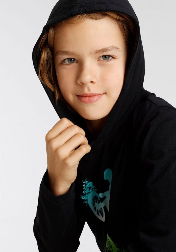 KIDSWORLD Kapuzenshirt BIKER Langarm, sportlicher Stil, mit trendigem Druck, aus Baumwolle – Bild 3 von 5