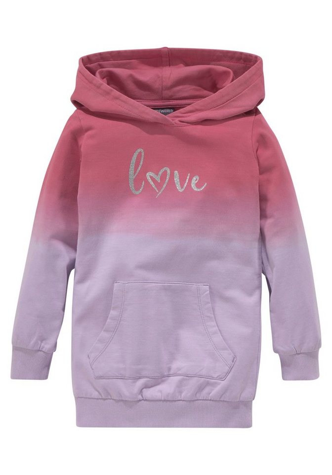 KIDSWORLD Kapuzensweatshirt, Longsweatshirt mit LOVE print Langarm, po-bedeckend, mit Glitzerdruck, aus Baumwolle – Bild 5 von 5