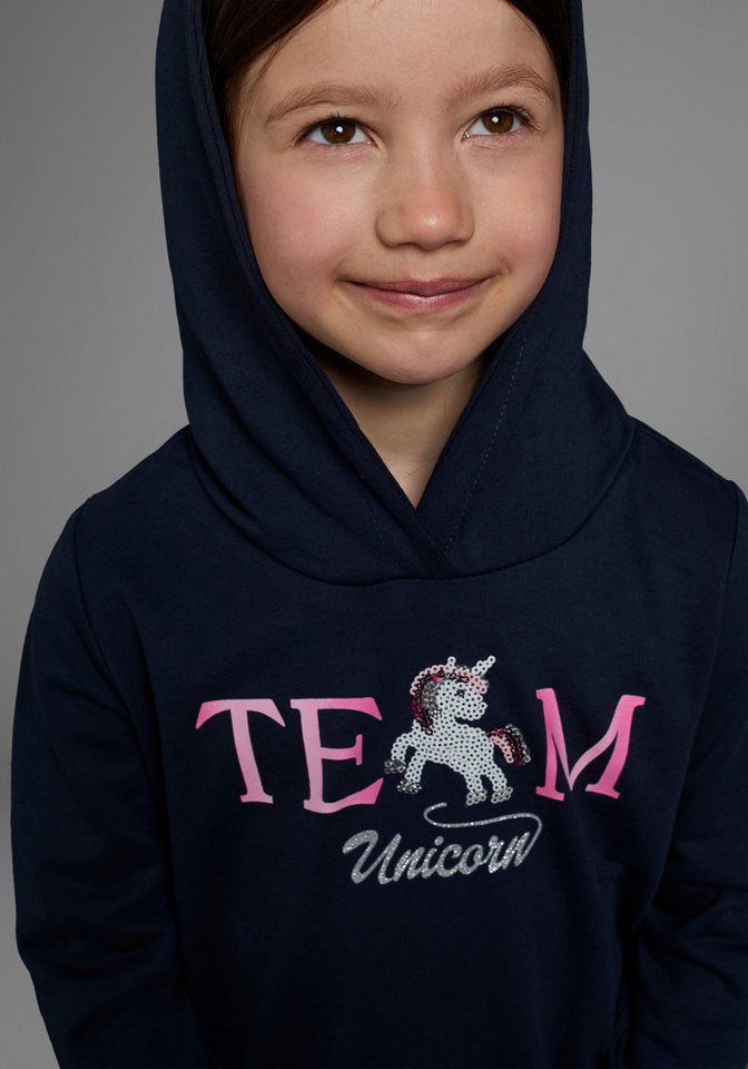 KIDSWORLD Kapuzensweatshirt, Longsweashirt mit Pailletten Langarm, Basic-Passform, mit modischem Druck, mit Kapuze – Bild 3 von 5