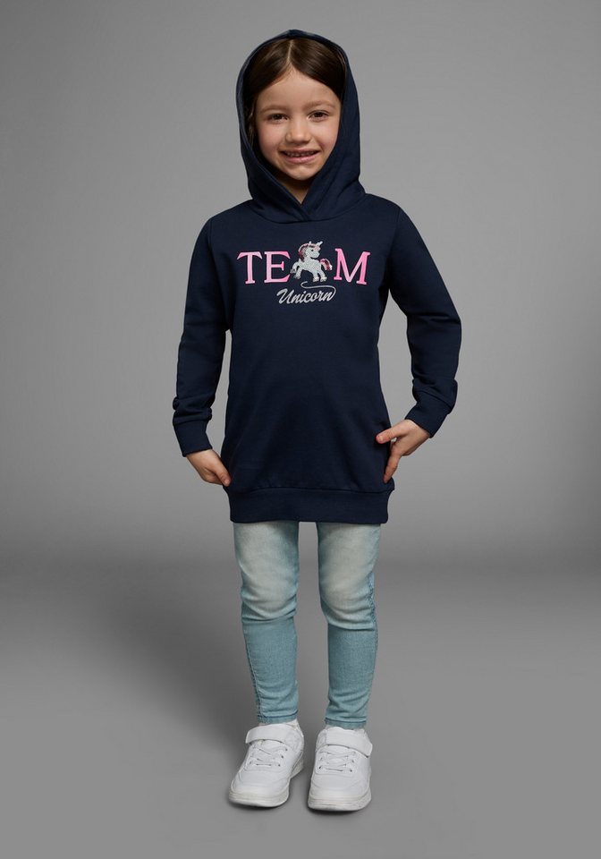 KIDSWORLD Kapuzensweatshirt, Longsweashirt mit Pailletten Langarm, Basic-Passform, mit modischem Druck, mit Kapuze – Bild 4 von 5