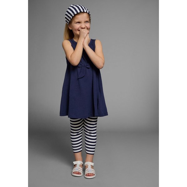 KIDSWORLD Kleid, Leggings & Haarband 3tlg. Set: Kleid, Capri und Haarband geringelt (Set, 3-tlg., 3) Capri und Haarband maritim geringelt