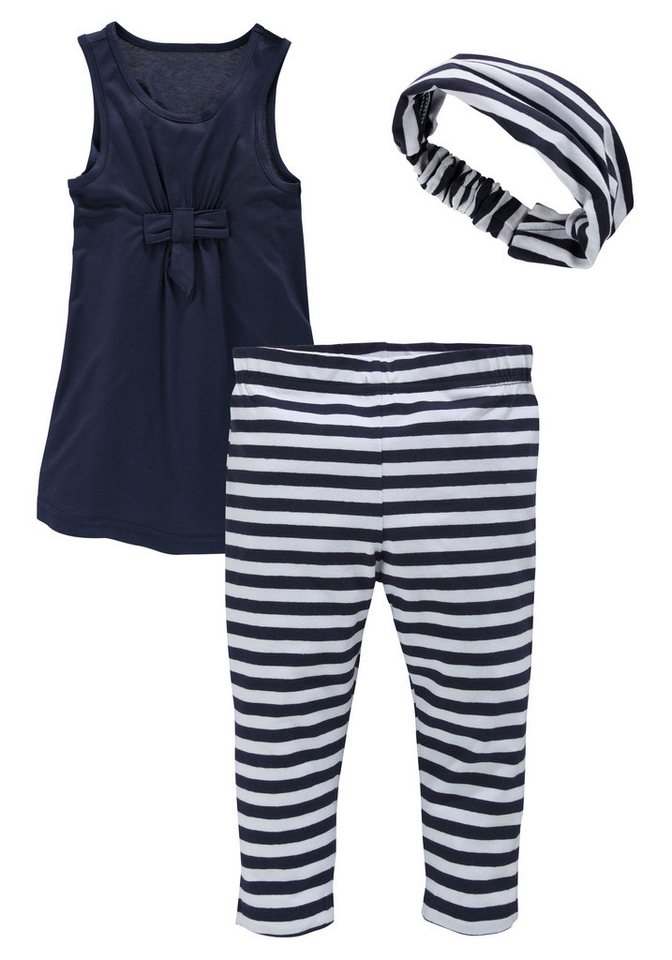 KIDSWORLD Kleid, Leggings & Haarband 3tlg. Set: Kleid, Capri und Haarband geringelt (Set, 3-tlg., 3) Capri und Haarband maritim geringelt – Bild 2 von 5